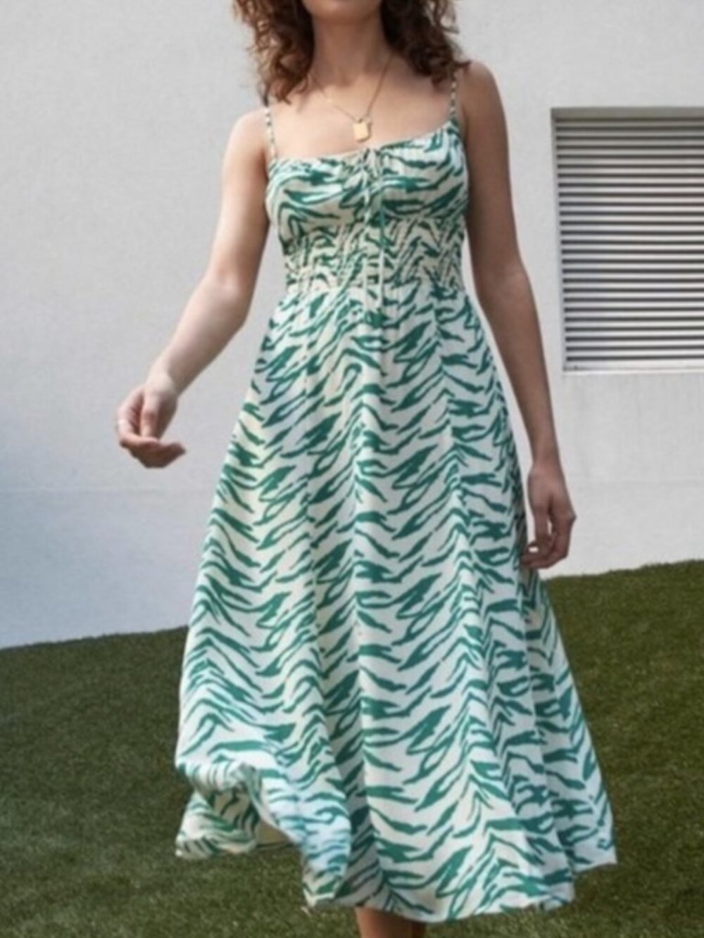 Reformation Green Zebra Midi Dress | Size 8